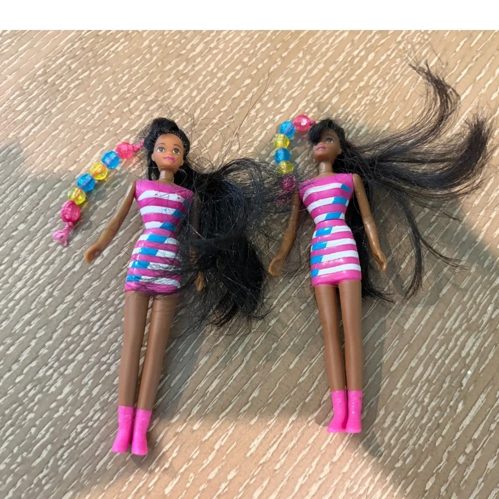 Lot of 2 Vintage McDonalds 1998 Barbie Bead Blast Christie Doll Happy Meal Toy